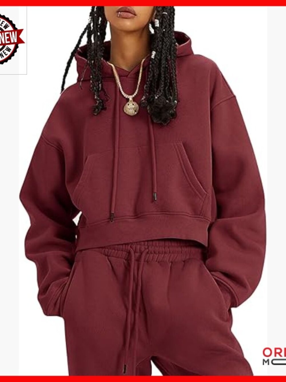 Fleece Sweatsuit Set Crop Top Hoodie Joggers Loose Fit X-Large